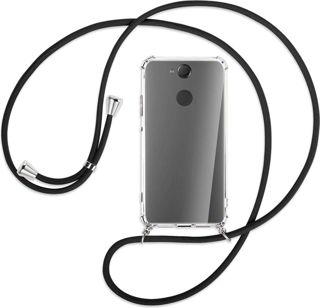 Handykette Backcover-Schutzhülle mit Band (Metall silberfarben) für Sony Xperia XA2 - schwarz