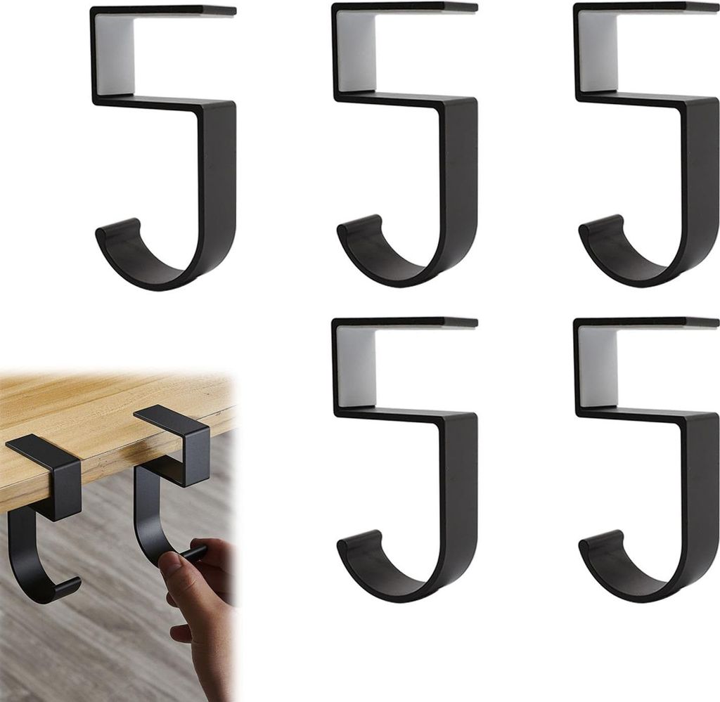 Set aus 5 Aluminiumlegierung Taschenhaken, Grauer Handtaschenhalter für Tisch, Ohne Bohren, Skandinavisches Design