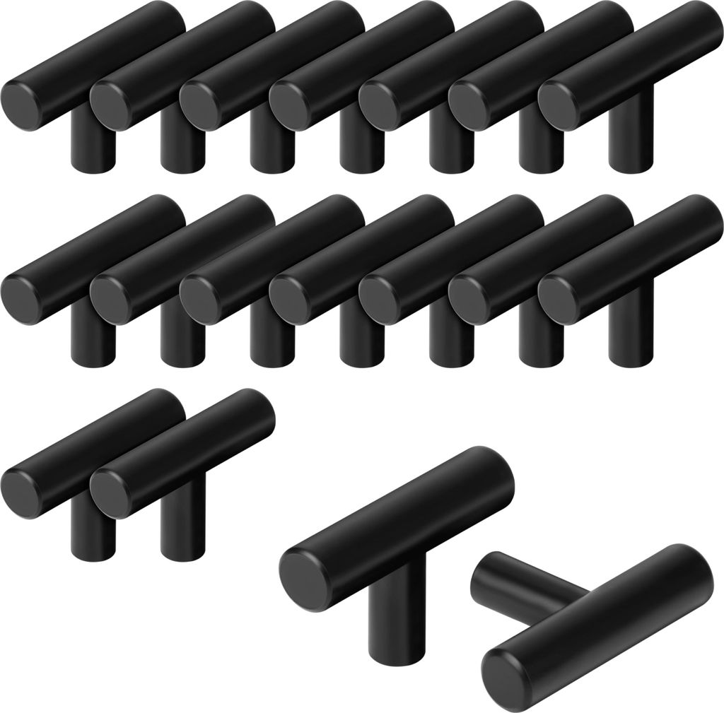Belle Vous 20er Pack Griffe für Küchenschränke - 50 mm T-Griffe - Möbelgriffe Edelstahl Set - Schwarze Griffe für Küchenfronten, Schubladen, ...