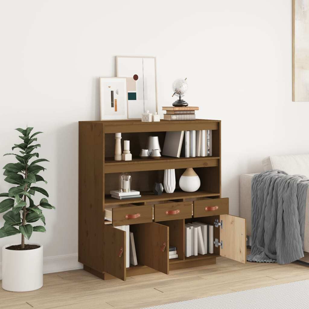 The Living Store Highboard Honigbraun 100x40x108,5 cm Massivholz Kiefer
