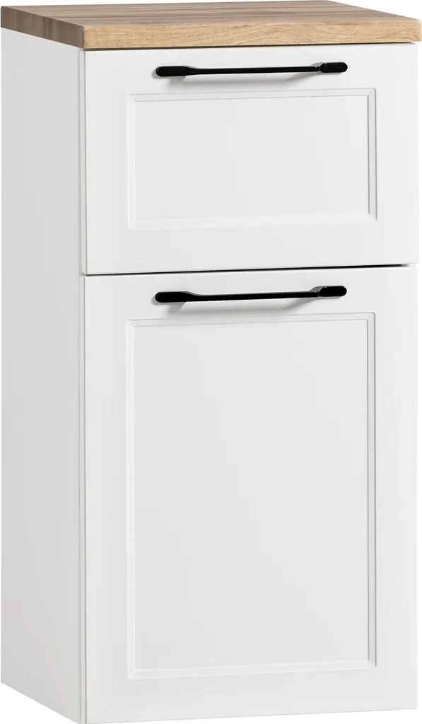 Meuble bas Lyon blanc et chêne wotan en MDF - Rangement 40x79x35cm