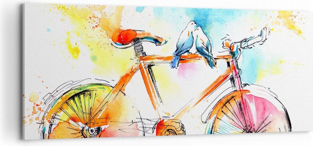 Bild auf Leinwand - Leinwandbild - Fahrrad Vögel Taube Reinheit - 100x40cm - Wand Bild - Wanddeko - Leinwanddruck - Bilder - Kunstdruck - Wanddeko...