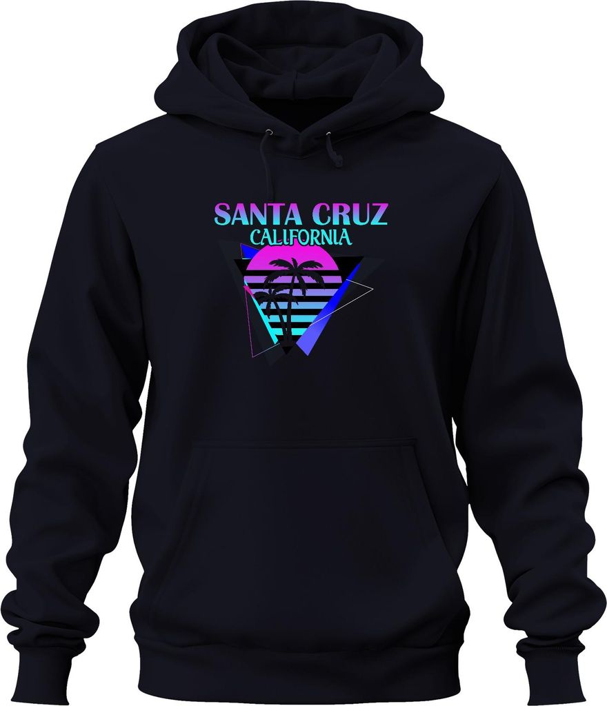 Santa Cruz California Palmen Sonne Vaporwave 80s Strand Surfen Uni Hoodie Kapuzenpullover, Navy, XXL