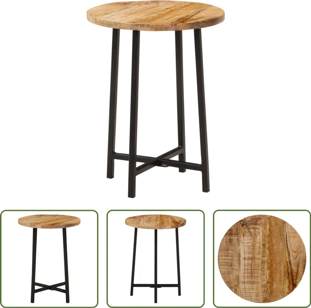 Tavolino 35x35x45 cm in Legno Massello di Mango e Ferro | Stile Vintage