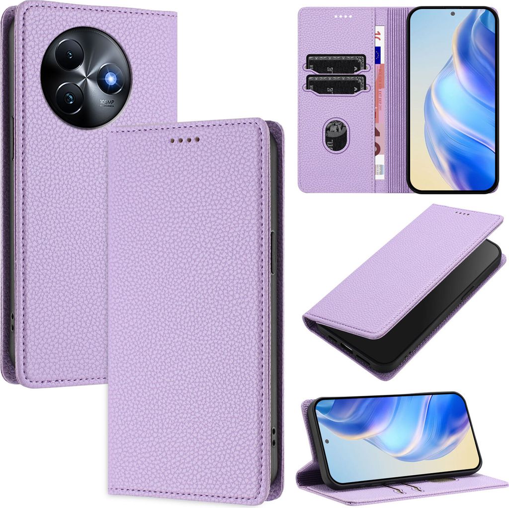 Litchi Leder Handyhülle für itel S24 Wallet Kartenfächer Standfunktion Hülle Violett