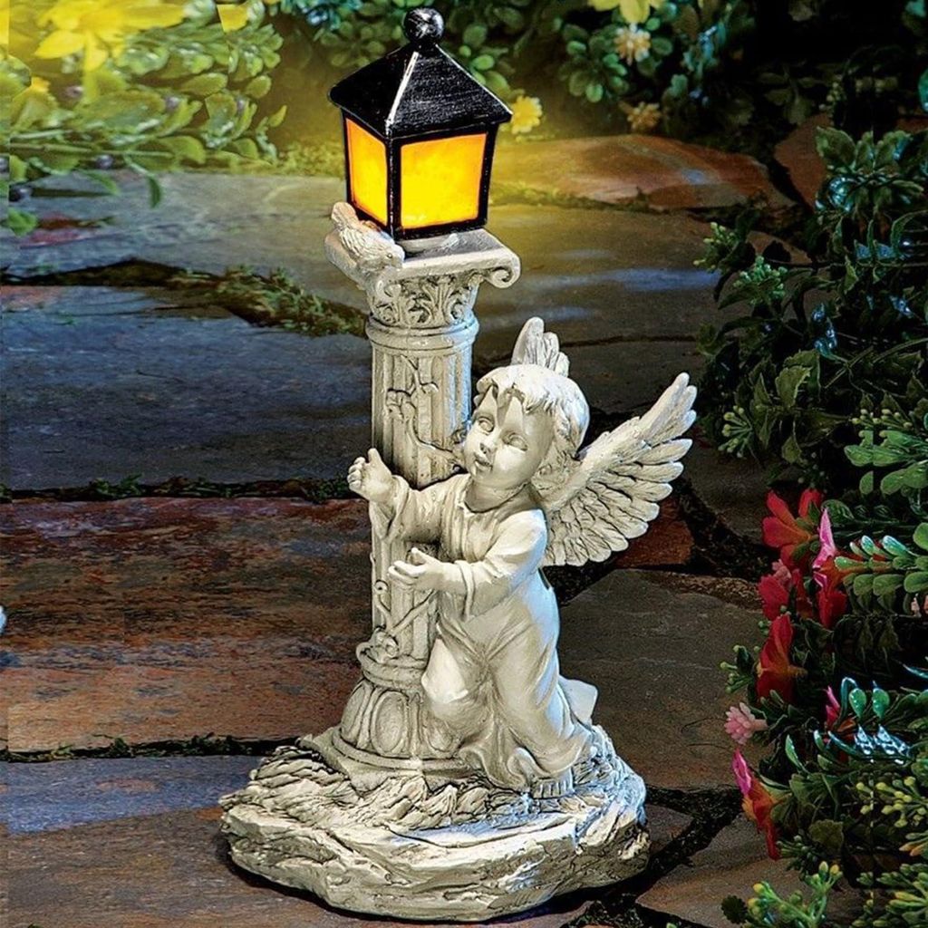 Feenengel-Figur, solarbetriebene römische Säule, wasserfeste Gartendekoration aus Kunstharz, Sockel einer römischen Säule, Engel-Terrassenfigur...