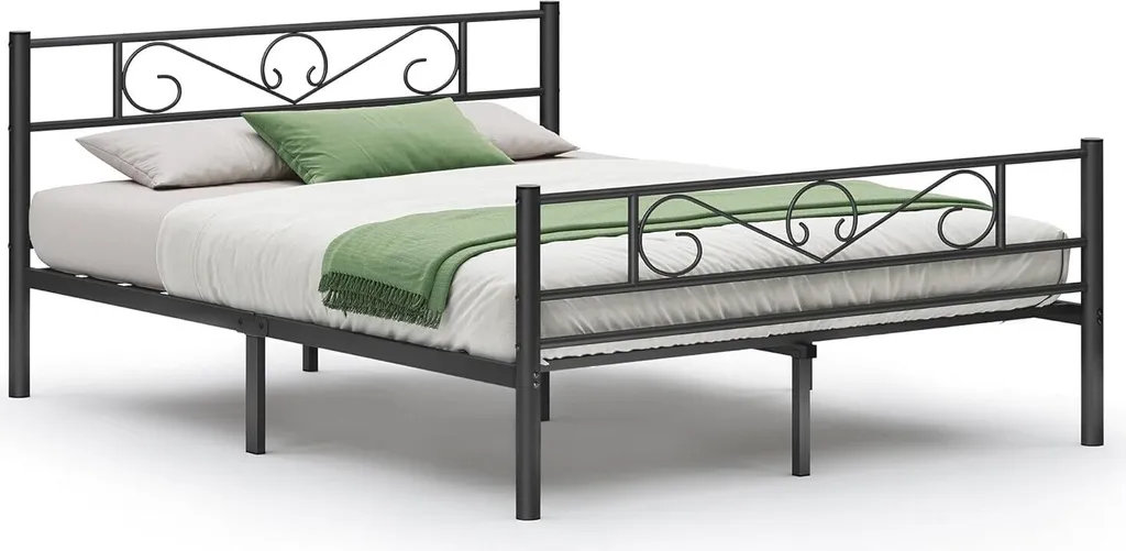 Lit double 160x200 cm avec sommier métal noir, Structure de lit VASAGLE