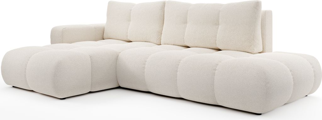 KEF Ecksofa Soro, Couch mit Schlaffunktion, Big Sofa L-Form mit Kunststoffbeine, Schlafcouch mit Bettkasten, 288x90x176 cm, Beige, Linke Seite