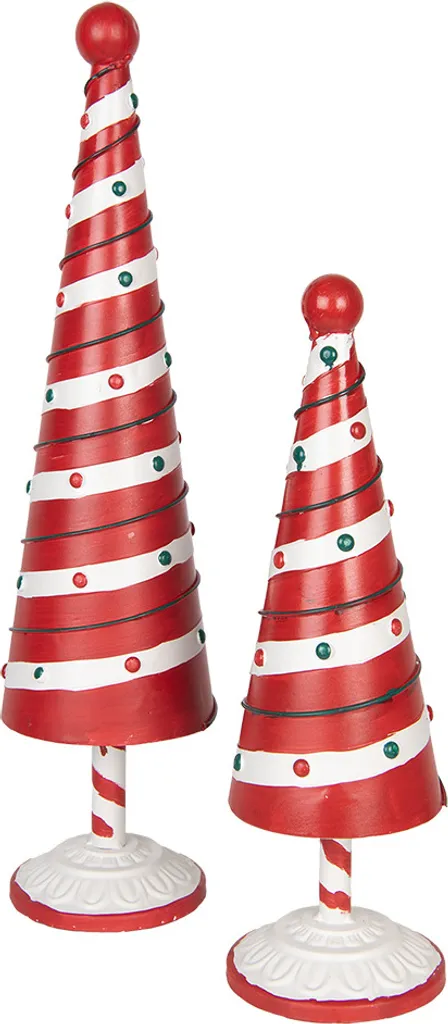 Décoration Sapin de Noël Rouge Blanc en Métal pour Centre de Table 49 cm