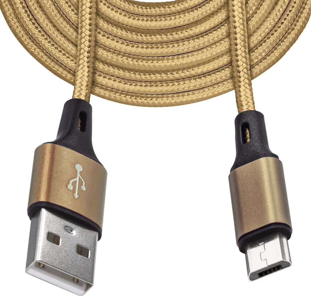 Mobilefox 3m Universal Micro USB Schnell Lade Daten Kabel Nylon Stecker Gold
