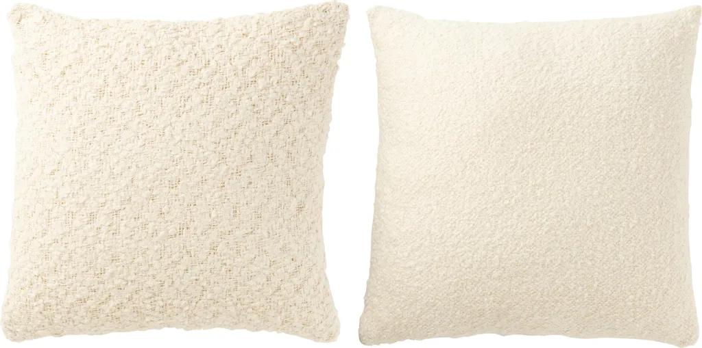Coussin Carré J-Line Laine en Vrac et Tissu Crème Set de 2 Assortis 45x45