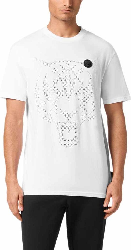 Philipp Plein Sport Studs Tiger Kurzarm-t-shirt Weiß L Mann Weiß L