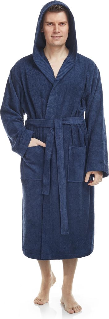 Arus Bademantel Pacific für Herren, wadenlang, Farbe:Marine, Größe:S