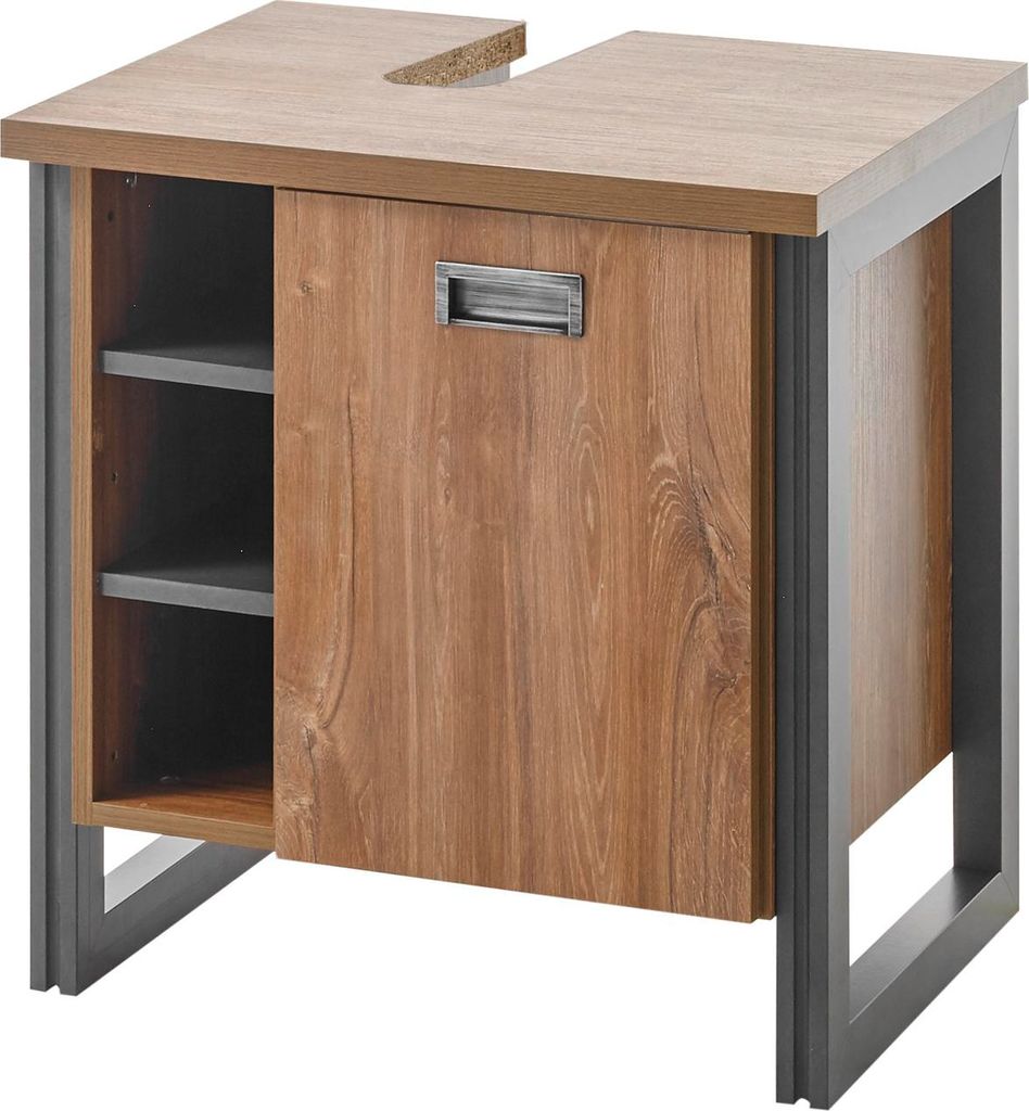 LIVOJO I12 Badezimmer Waschbeckenunterschrank schmal 61 x 62 x 40 cm Stirling Oak & Matera