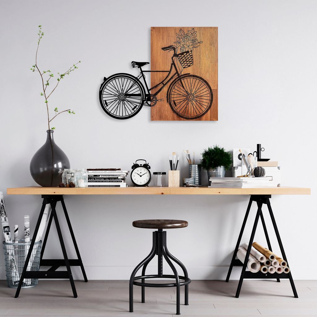 Wallity, Historical- SKL2457, Nussbaumfarbe,Schwarz, Sonstige Wohndekorationen, 88 x 70 cm, 100% Holz (Dicke: 3 cm) / Metall (Dicke: 1