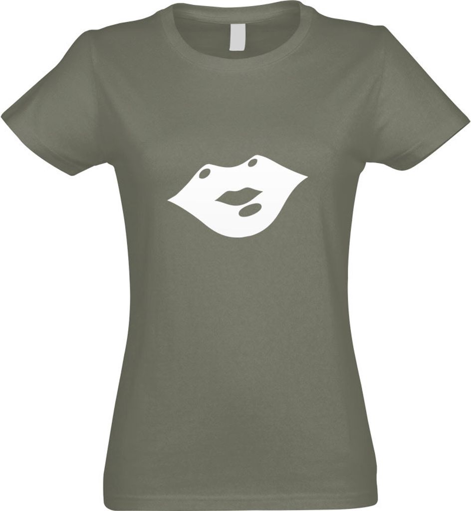 Kiwistar - T-Shirt tailliert - Damen - Olive - Kussmund - mit Motiv Bedruckt - Funshirt Design - Sport - Freizeit - Damen - XL