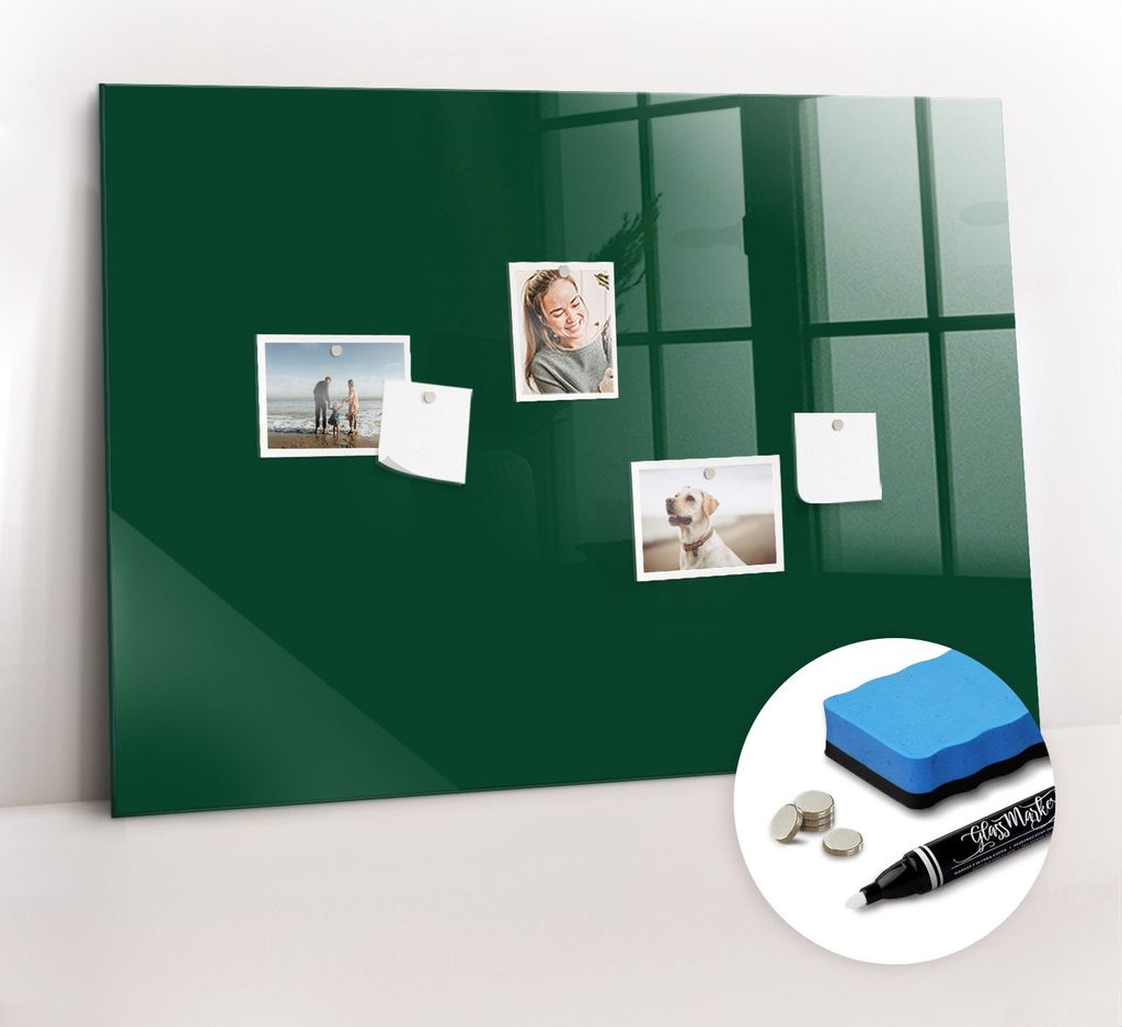 Magnetische Wandtafel - Weißer Marker + Schwamm + Magnete 100 x 70 cm - Farbe: Flaschengrün