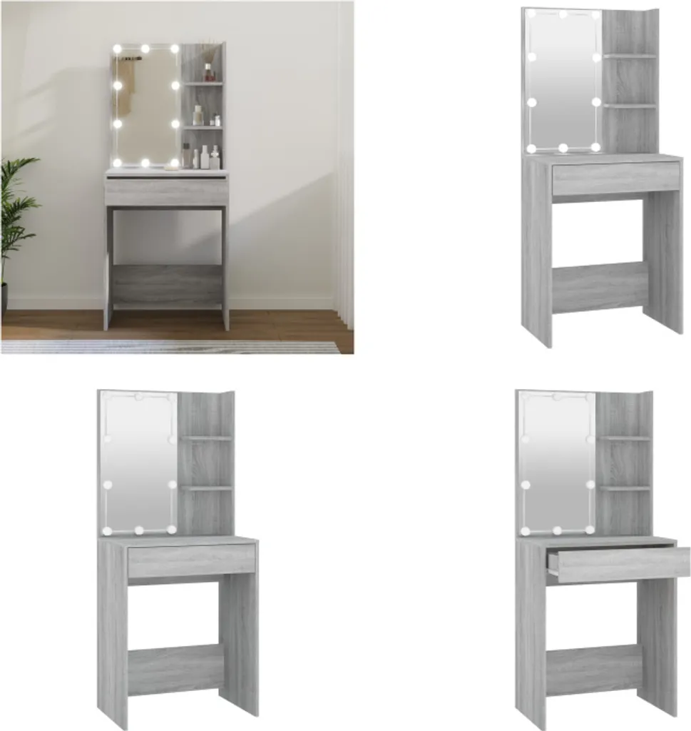 vidaXL Tavolo da toilette con LED Grigio Sonoma 60x40x140 cm - Tavolo da toilette - Tavolo da trucco - Tavolo da cosmesi - Tavolo da toilette