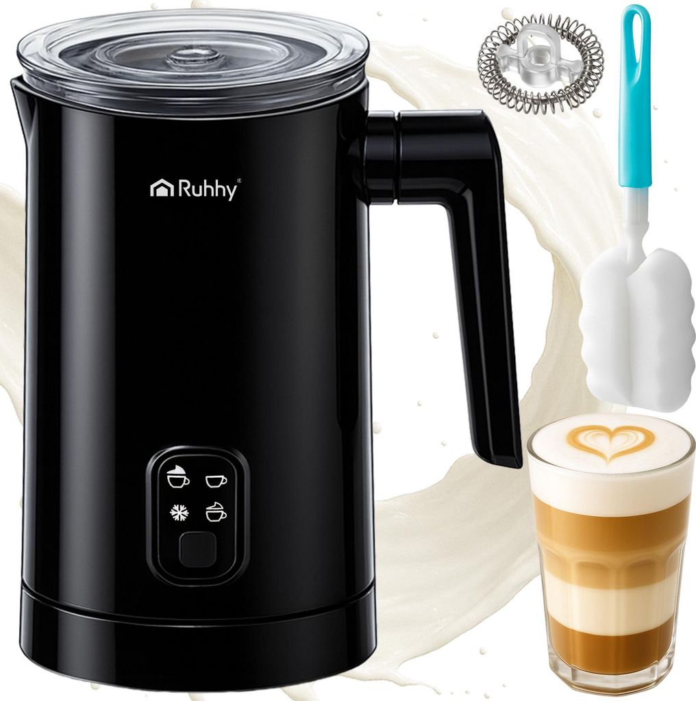 RUHHY Milchaufschäumer elektrisch – 4 Modi 65/75°C, 160/350 ml, 400 W, Antihaft, Edelstahl, leise 26180