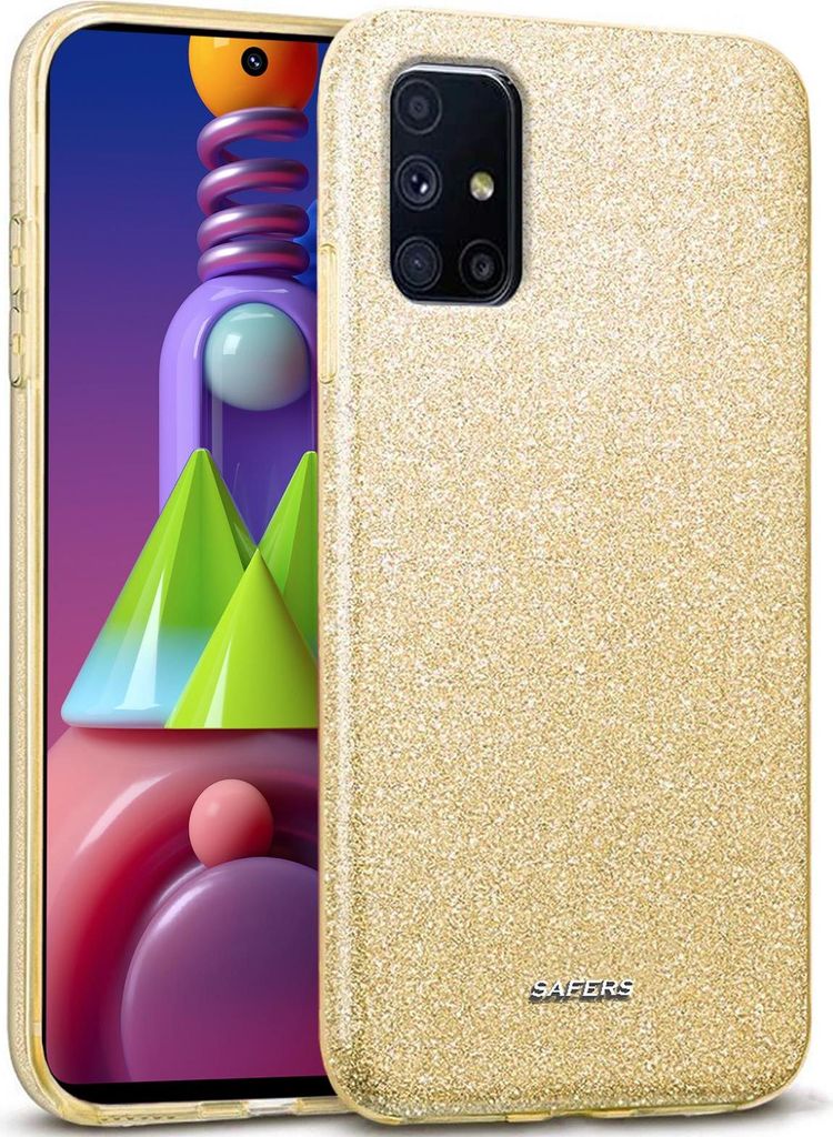 Handy Case für Samsung Galaxy M31s Hülle Glitzer Cover TPU Schutzhülle, Gold