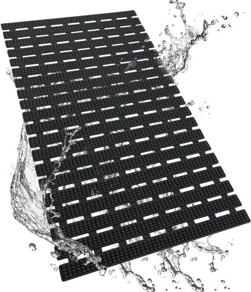 Tapis de bain antifongique 68 x 38 cm noir - Accessoire de bain durable