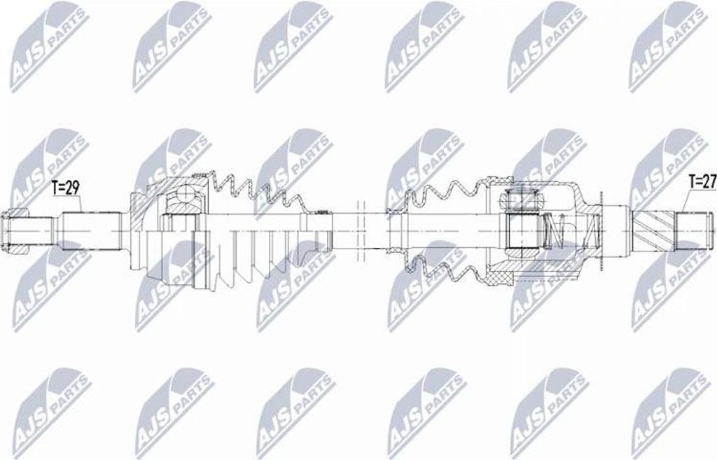 Antriebswelle 640 mm Hinterachse links, 27 Zähne Differentialseite, 29 Zähne Radseite