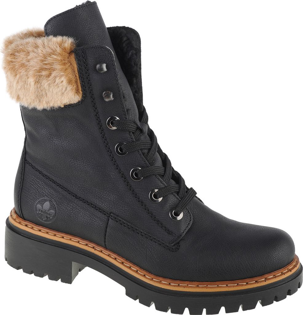 A studio shot of a single black boot.