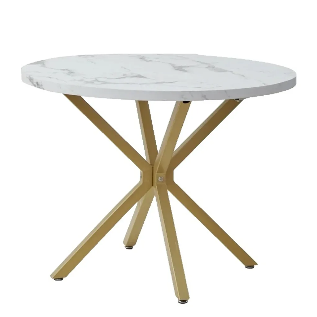 Table ronde élégante marbre blanc pied or : design gain de place
