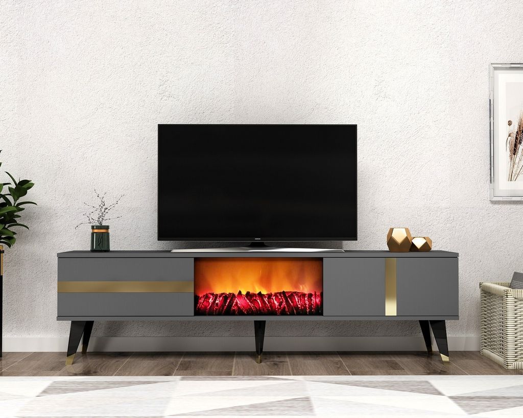 Skye Decor, Vania Fireplace - Anthracite, Gold, Produktbild 