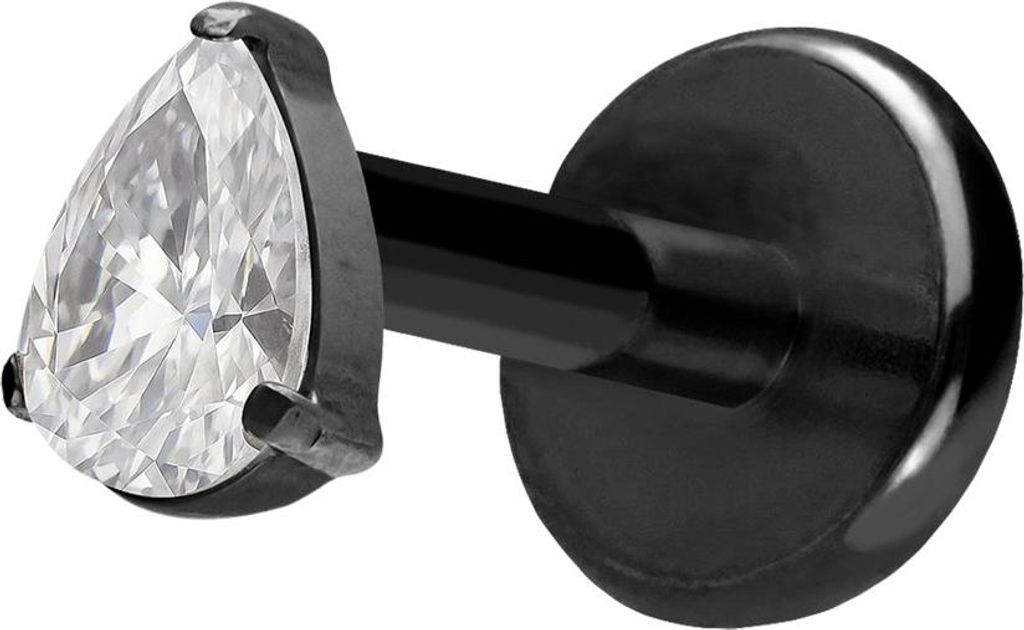 Ohrpiercing, Nasenpiercing Titan Labret mit Push Fit KRISTALLTROPFEN Schwarz Stablänge: 6mm | Stabstärke: 1mm | Discgröße: 4 x 6mm