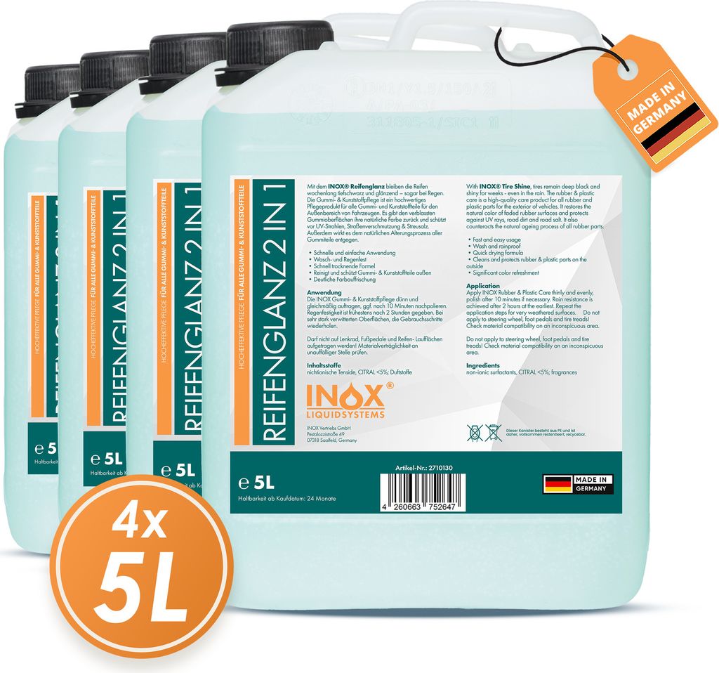 INOX 4x5L Reifenglanz 2:1 Kunststoffpflege & Gummipflege Reifenpflege Reiniger