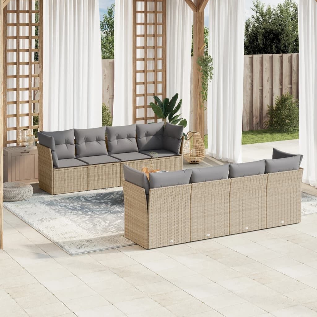 Maison Exclusive - 9-tlg. Garten-Sofagarnitur mit Kissen Beige Poly Rattan