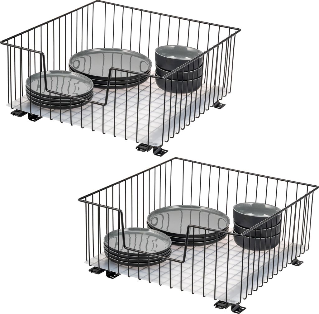 bremermann Schrank-Korbauszug 2er 50 cm mit Einlegeboden, Schublade zum Nachrüsten, Schrankauszug aus Metall Schwarz