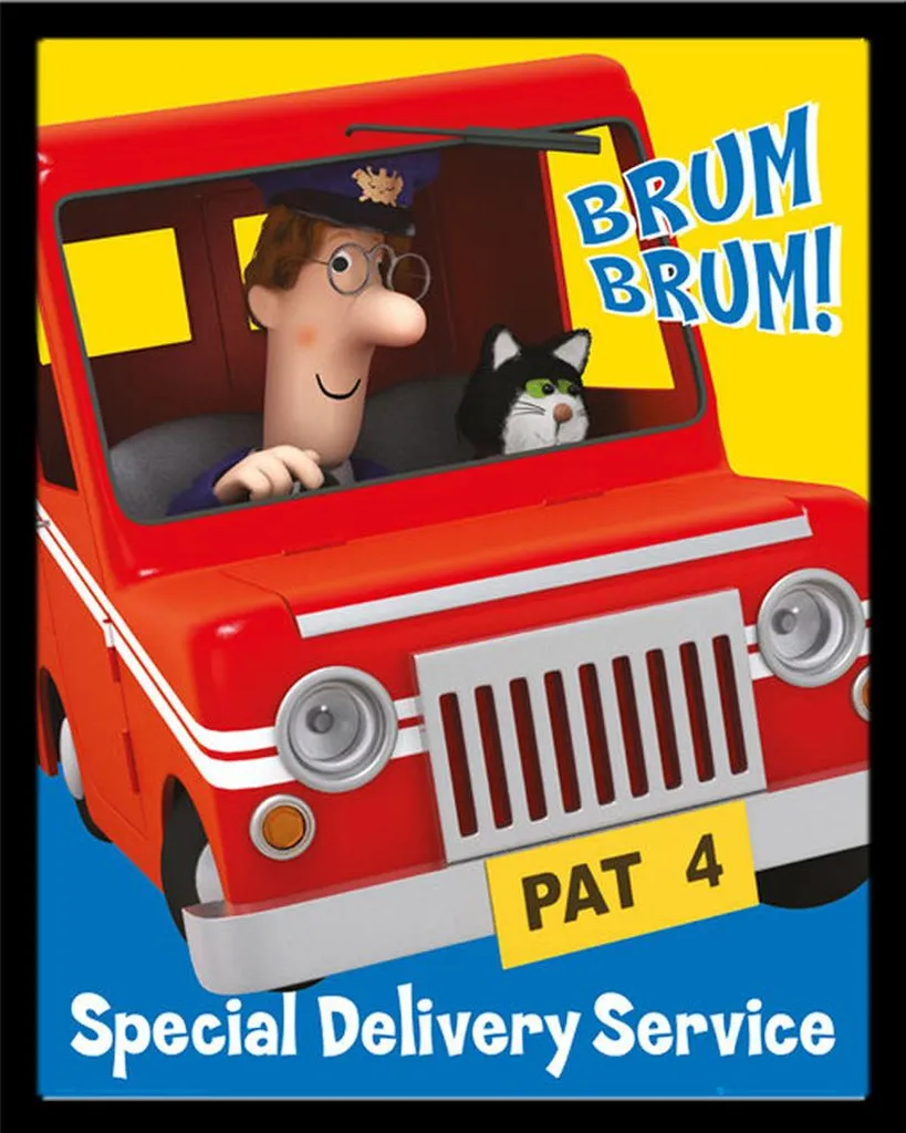 Postman Pat Mini Poster Brum Brum avec cadre noir Shinsuke en MDF
