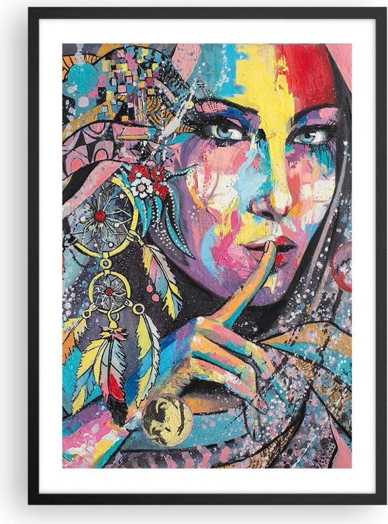Gerahmtes Poster - Schwarzer Rahmen - frau folklore - 50x70 cm - Wand Bild - Wanddeko - Wandbilder - Kunstposter - Wandposter - Bilderrahmen - Bild...