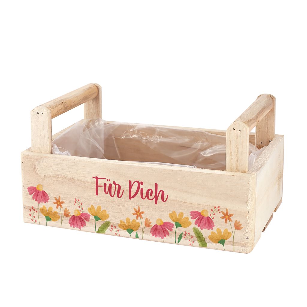 Geschenkbox aus Holz zum selbst Befüllen - mit Blumenmotiv und Aufschrift "Für Dich"