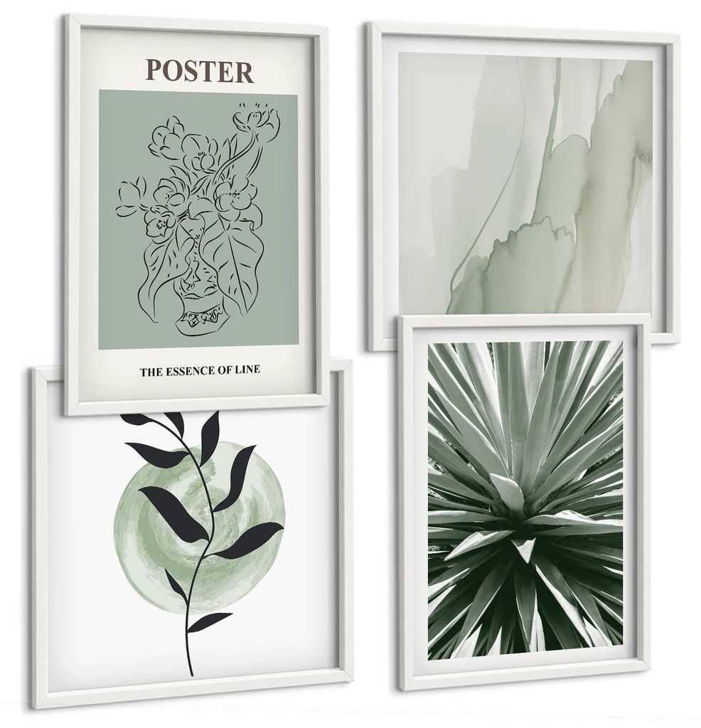 Bilder Set 4-teilig im Goldrahmen Rahmen – Wandbilder 4 Stück – gerahmte Poster für Wohnzimmer, Schlafzimmer und Flur – 50x50 cm - 40x60 cm...