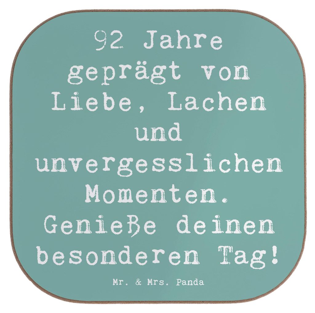 Mr. & Mrs. Panda Untersetzer für Gläser Spruch 92. Geburtstag - Meeresbrise - Geschenk, Glückwunsch, Geschenkideen, Tischuntersetzer, Herz, Glas...