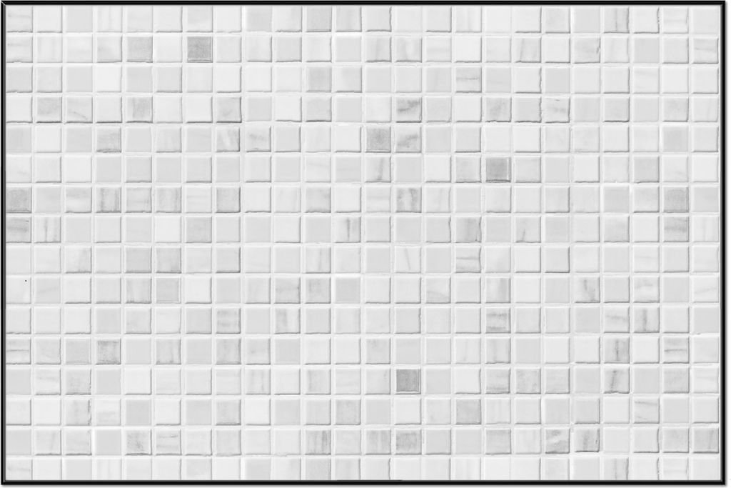 Wallario Wandbild Fliesen im Bad weiß-grau, Größe: 61 x 91,50 cm, Poster mit schwarzem Aluminiumrahmen