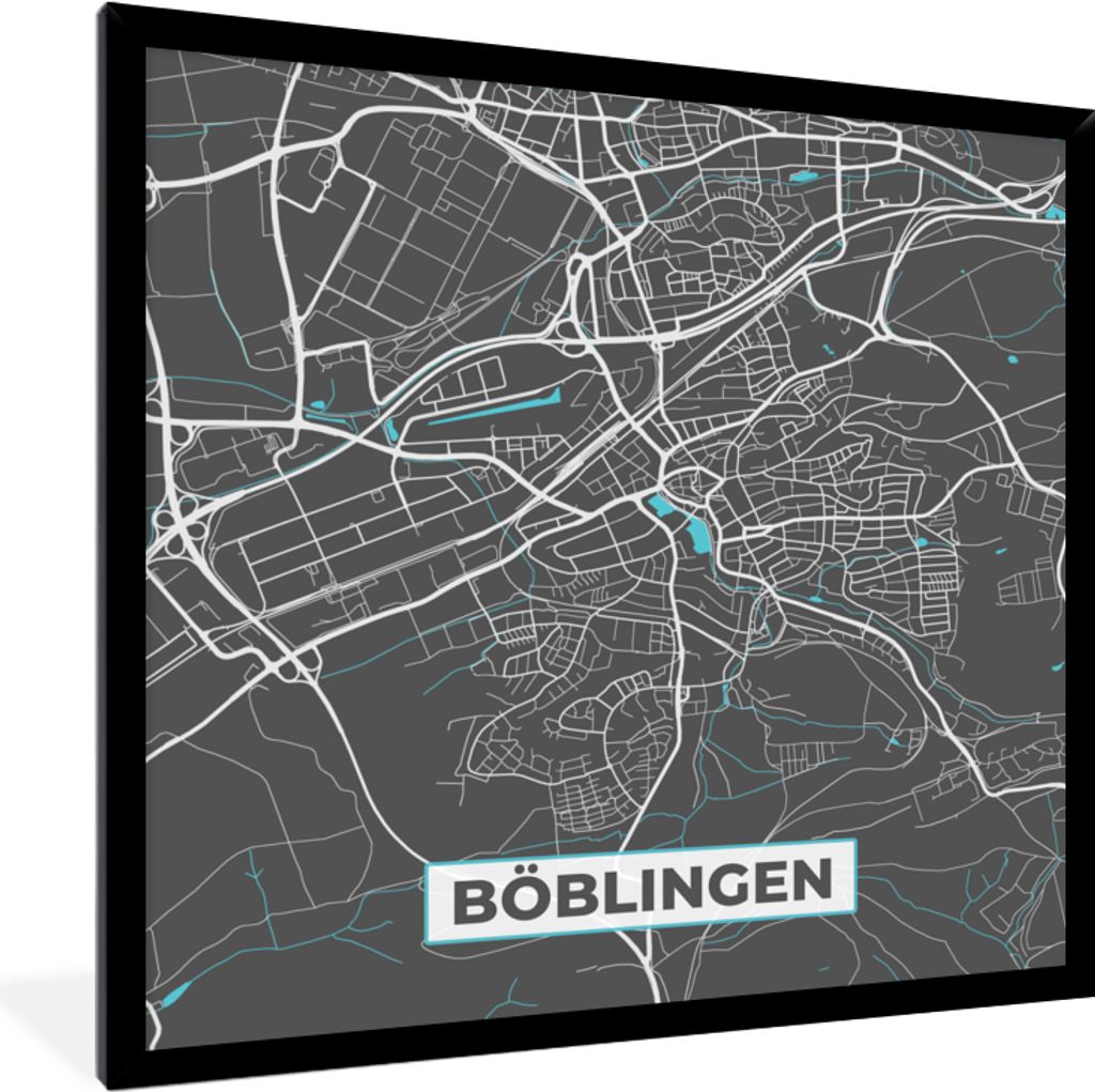 MuchoWow® Gerahmtes Poster Böblingen - Stadtplan - Blau - Produktbild 