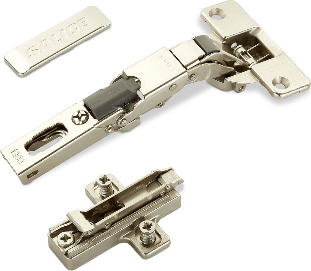 2 x Salice Universalscharniere 110° Bohrbild T52 für abgerundete, überfälzte und profilierte Türen mit Kreuz-Montageplatte Höhe 6 mm Exzenter...