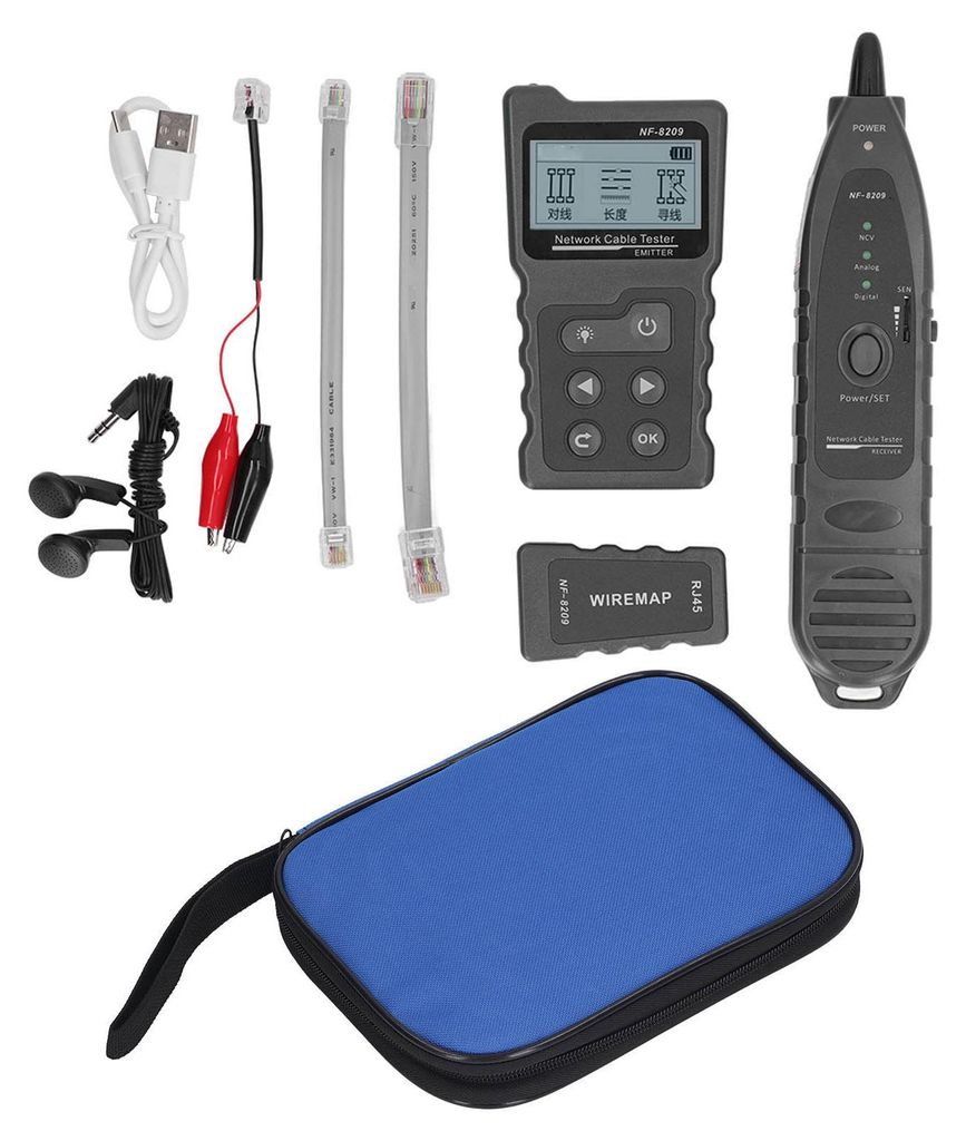 Netzwerkkabeltester, Fehlerortungsgerät, multifunktionaler PoE-Kabelfinder mit Tasche