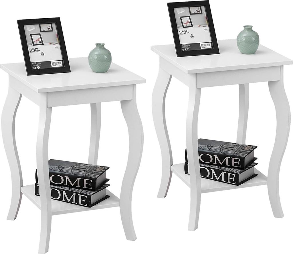 KOMFOTTEU Nachttisch mit Schublade, Kleiner Beistelltisch aus Holz, moderner Nachtschrank für Wohnzimmer, 40x40x60 cm (Weiß x 2)