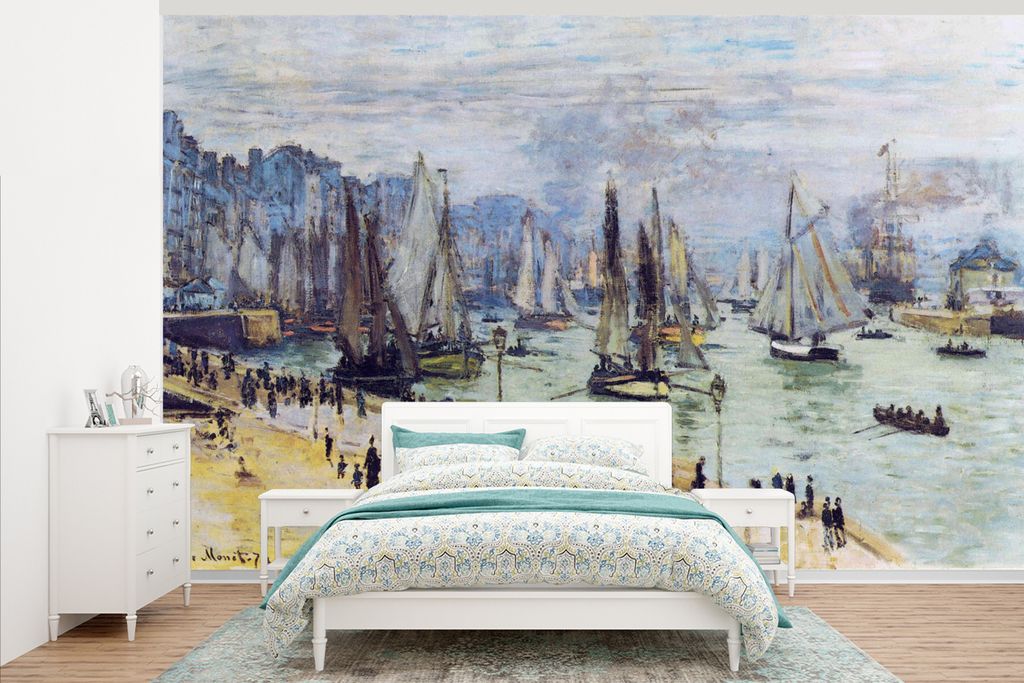 MuchoWow Fototapete für Wohnzimmer oder Schlafzimmer Wandtapete Vinyl Motivtapete Fischerboote beim Auslaufen aus dem Hafen von Le Havre - Gemä...