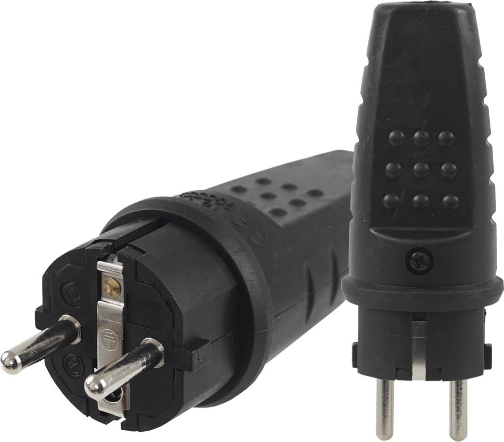 Gummistecker Schuko 16A 230V Gummi Stecker IP44 Schwarz Produktbild 
