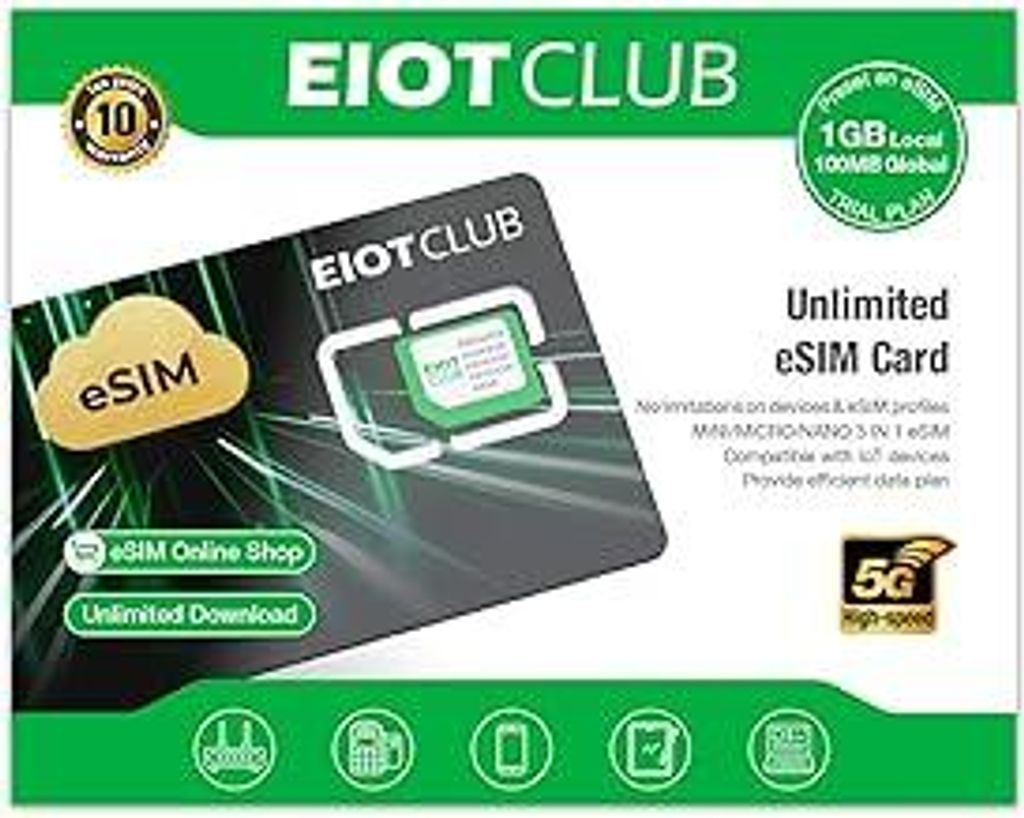 EIOTCLUB ESIM-Karte für Android-Smartphones, Unbegrenzte Downloads Profile, Daten-Roaming in 33 EU-Ländern und 200+ Ländern weltweit (Physical e...