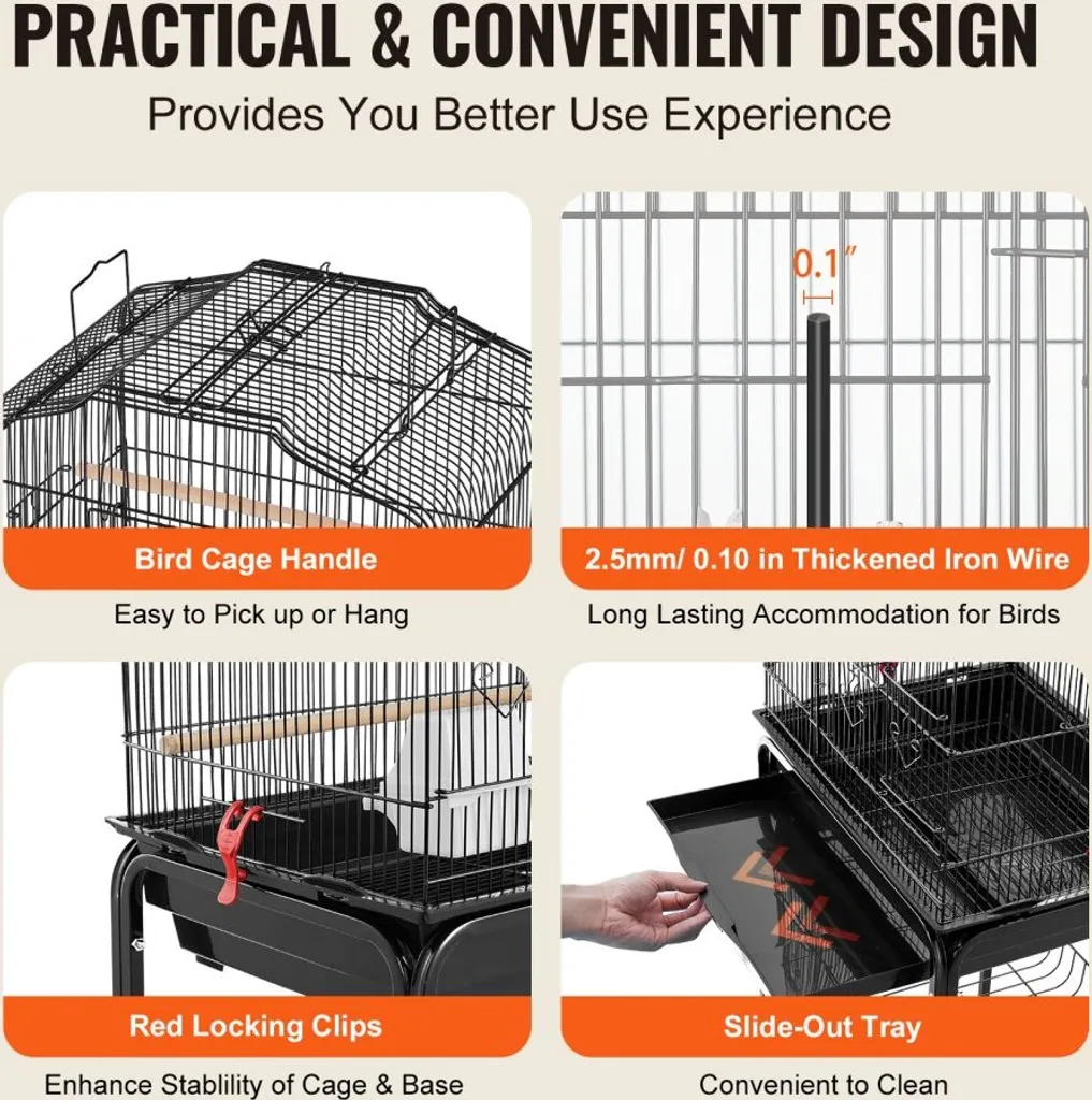 Cage à oiseaux avec support 45x35x151 cm robuste pour perruche et canari