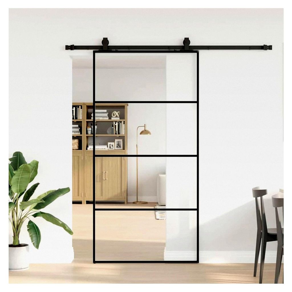 Schiebetür aus ESG-Glas mit Aluminiumrahmen, transparent/schwarz, 102,5x205 cm