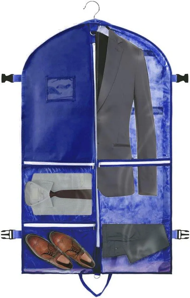 Housse vêtement danse 4 poches transparentes bleu 110x60 cm pour voyage
