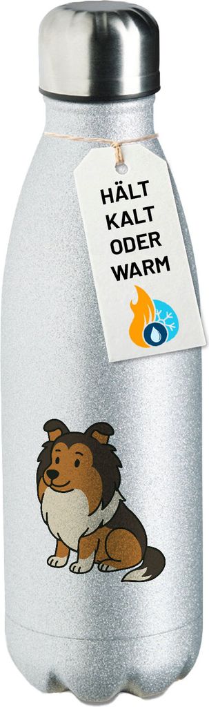 Huuraa Trinkflasche Shetland Sheepdog Comic Sheltie 500ml Silver Edelstahl Wasserflasche Trinkflasche Geschenkidee